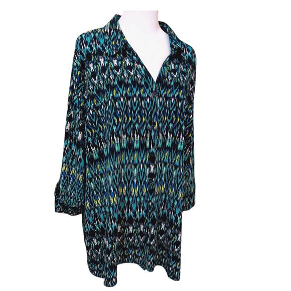 CATHERINES Blouse Top Plus 3X Career Office Dressy Casual Travel Black Turquoise - Picture 7 of 8